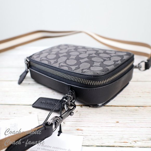 NWT Coach C8237 Stanton Crossbody In Signature Jacquard in Gunmetal/Black - Picture 10 of 14